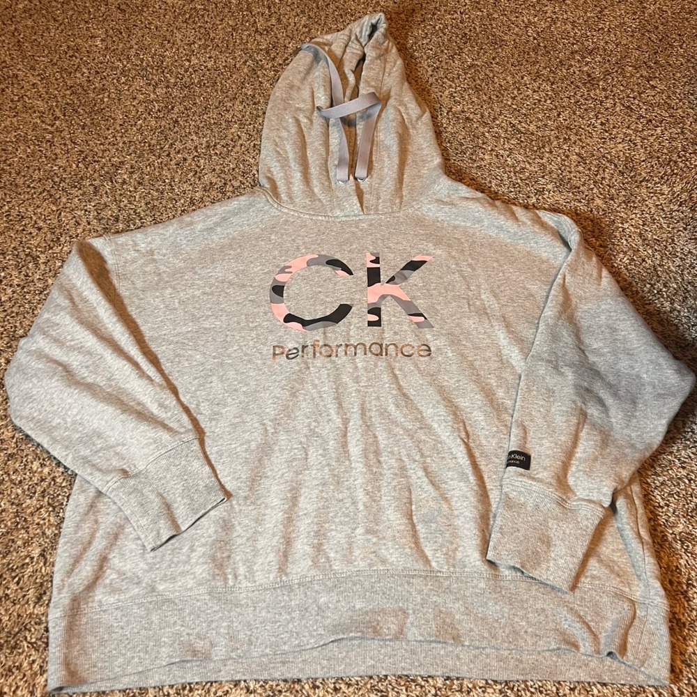CK Calvin Klein Performance Hoodie Camo Logo Gray Pullover Sweatshirt 1X